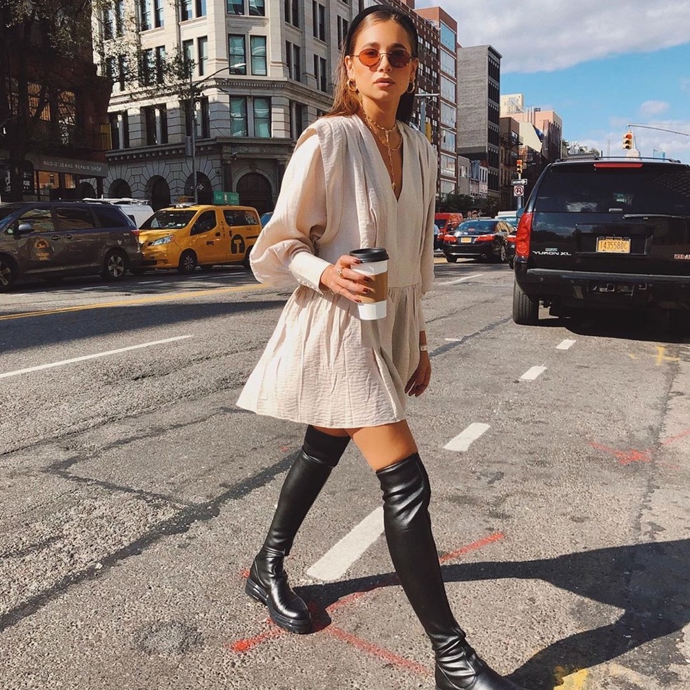 H&M Pleated Dress in Light Beige